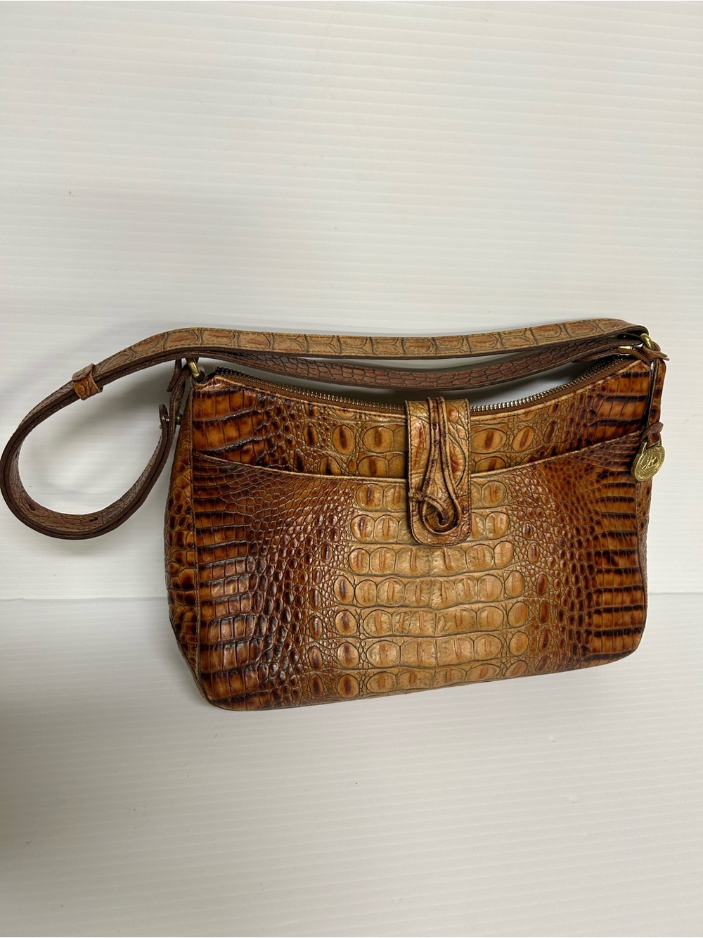 Brahmin Isabelle BROWN OMBRE Crocodile Embossed Leather Madalian Shoulderbag